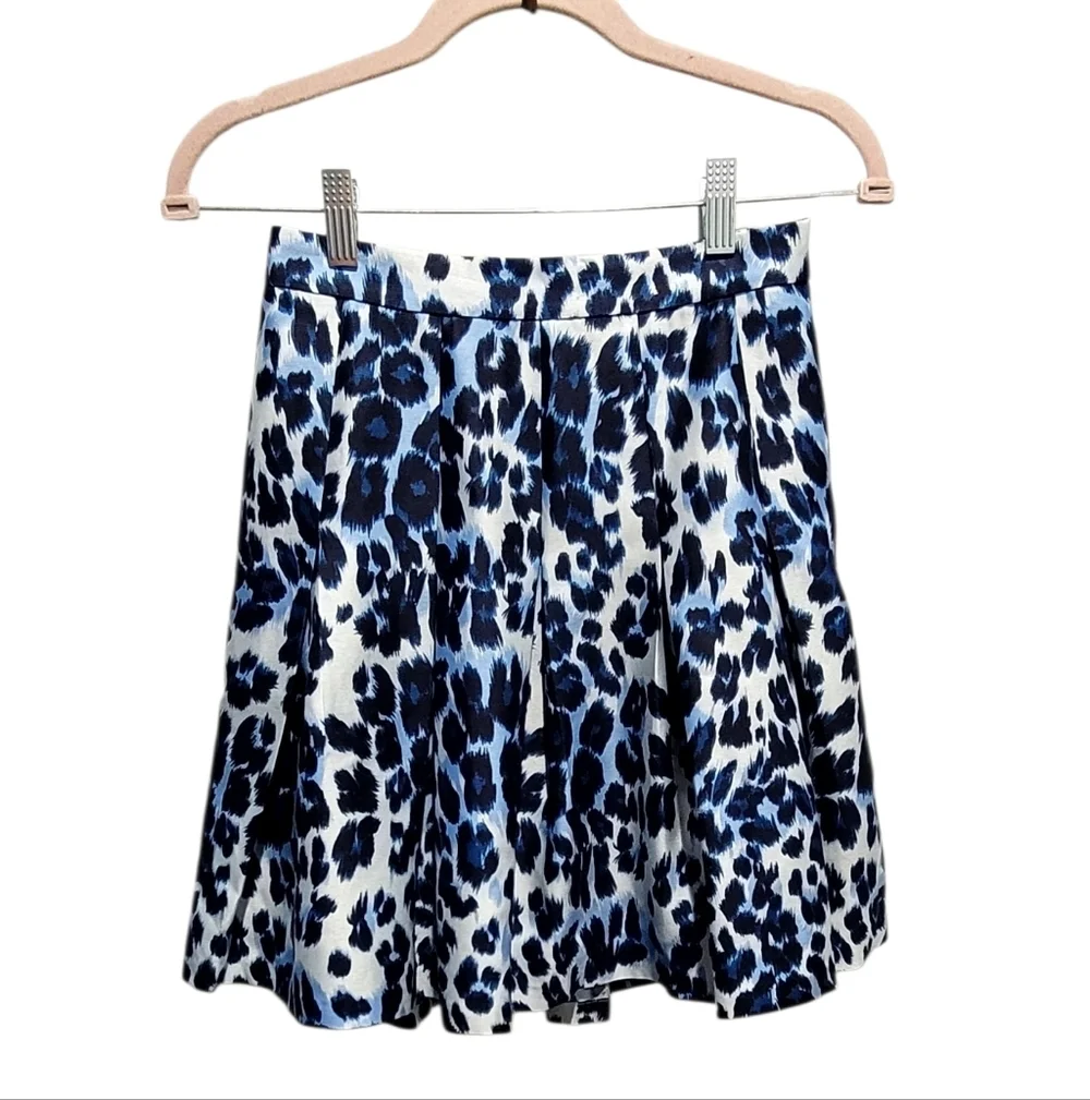 Diane Von Furstenberg Gamma Leopard Print Skirt Blue Silk Blend Mini Size 0 DVF